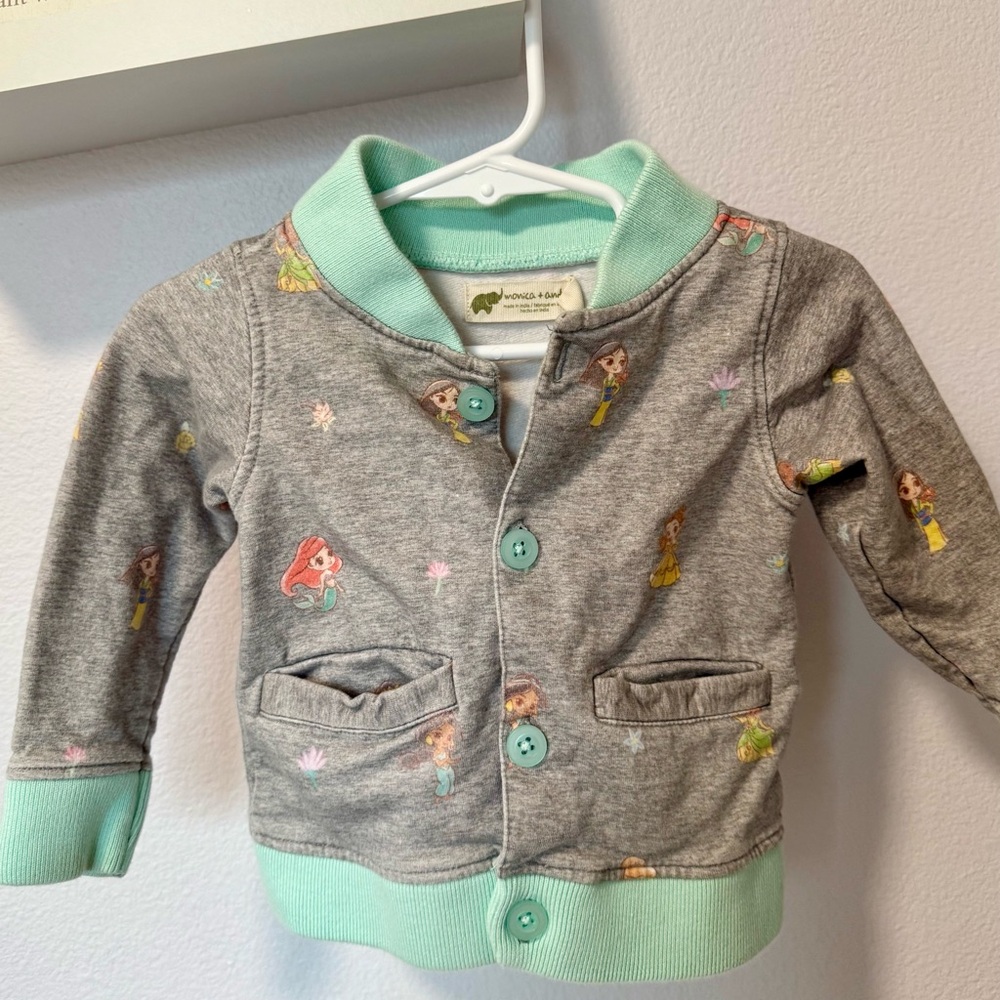 Gray and Mint Green Baby Jacket with Princess Print Monica + Andy